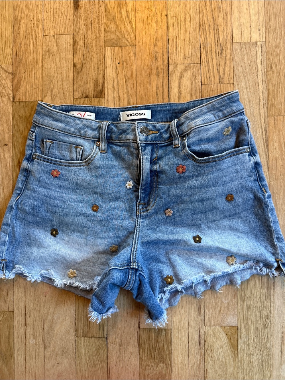 Vigoss Blue Denim Floral Embellished Cutoff Shorts